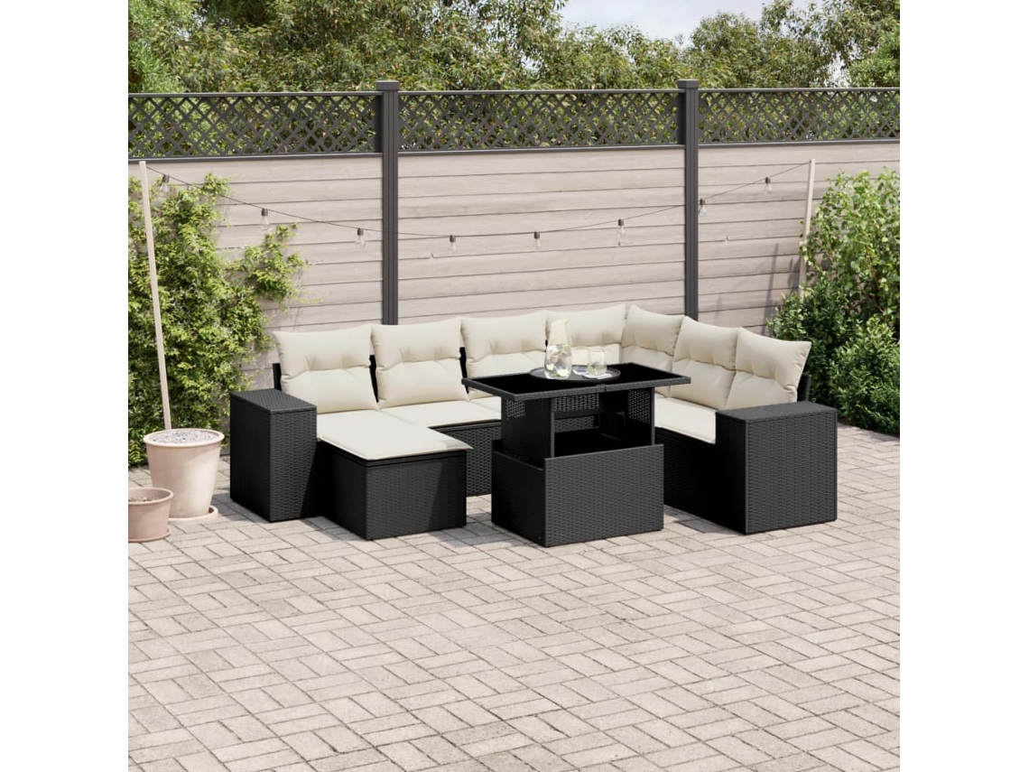 Vidaxl 8 Pcs Conjunto Sofás De Jardim Com Almofadões Vime Pe Preto
