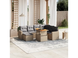 Conjunto de 8 Sofás para Jardim com Almofadas Vime Pe Bege Dkd Home Decor
