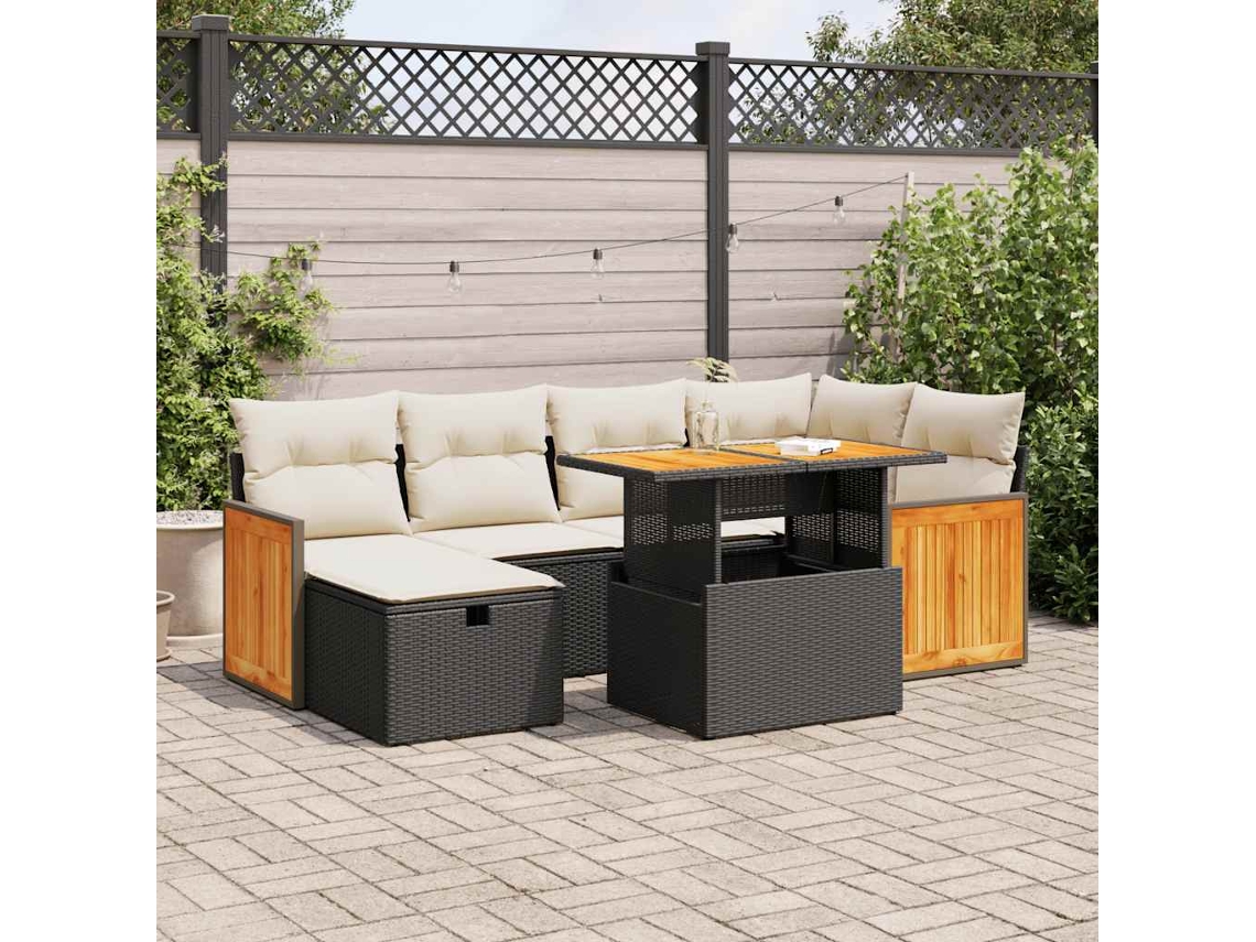 Vidaxl 8 Pcs Conjunto Sofás De Jardim Com Almofadões Vime Pe Preto