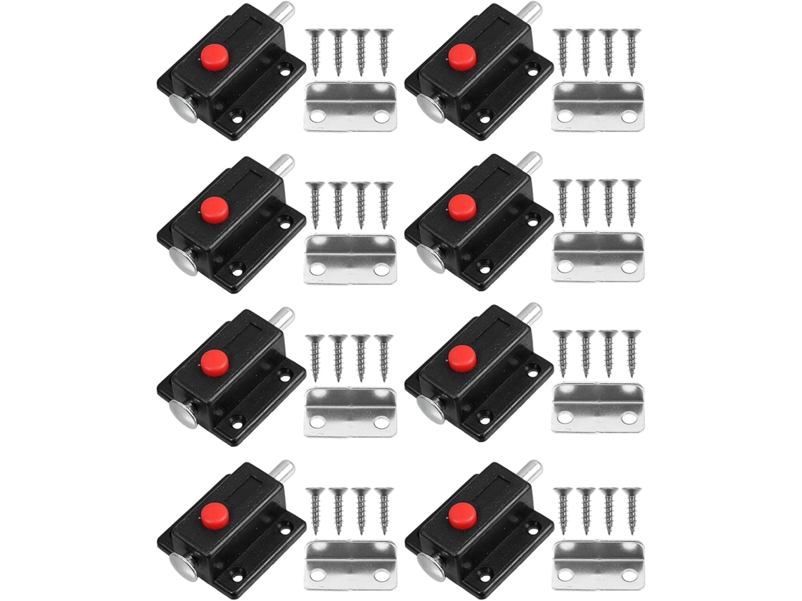 Conjunto de 8 peças Trava Porta com botão de pressão e mola preta para