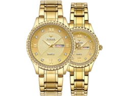 Lurelia Conjunto De Relógios Para Casal, Movimento De Quartzo, Data/calendário, Detalhes Com Strass, Aço Inoxidável, Resistente À Água, Dourado