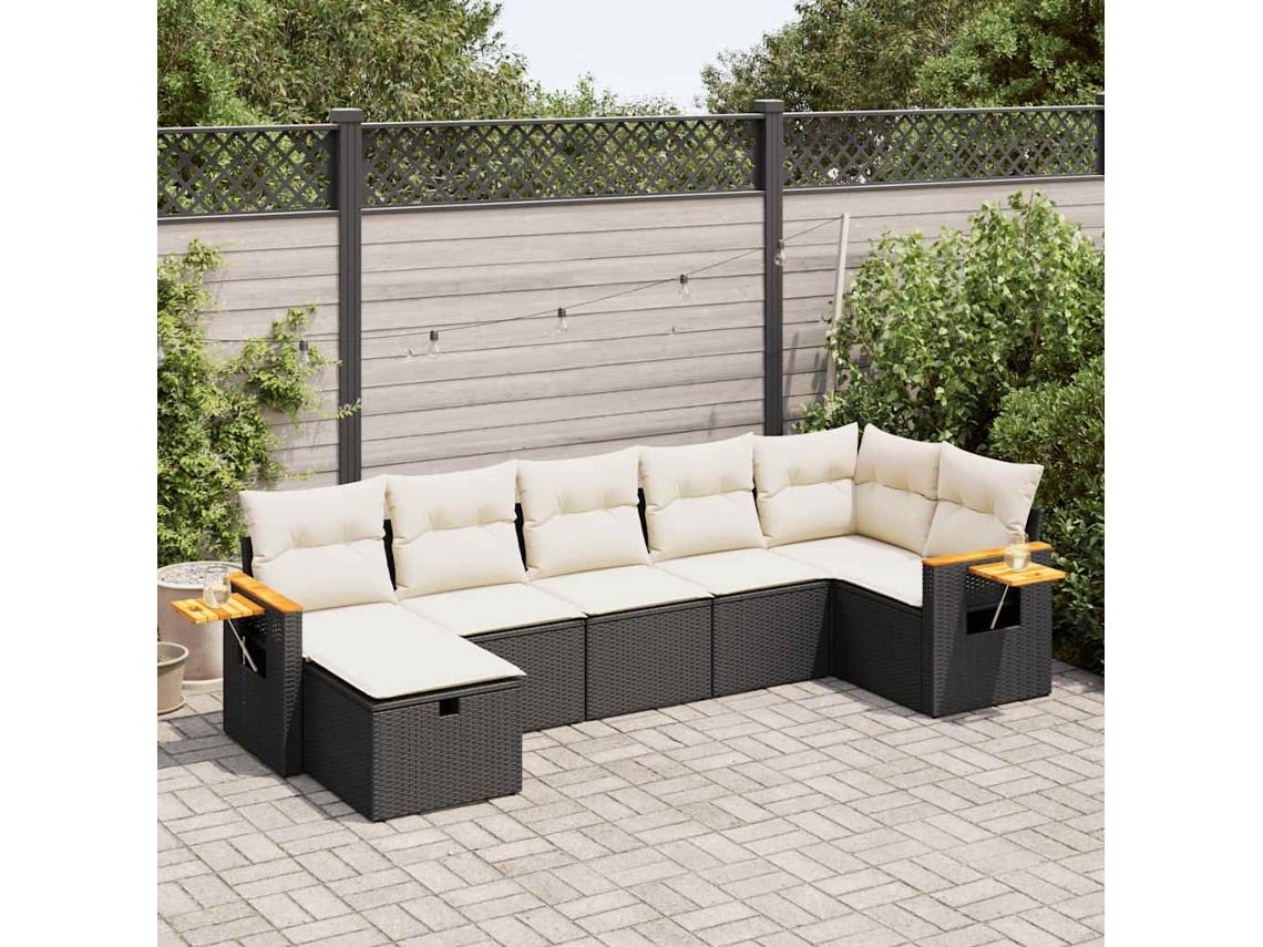 Conjunto 7 Pcs de Sofás P/ Jardim com Almofadões Vime Pe Preto PANGSHIYUAN