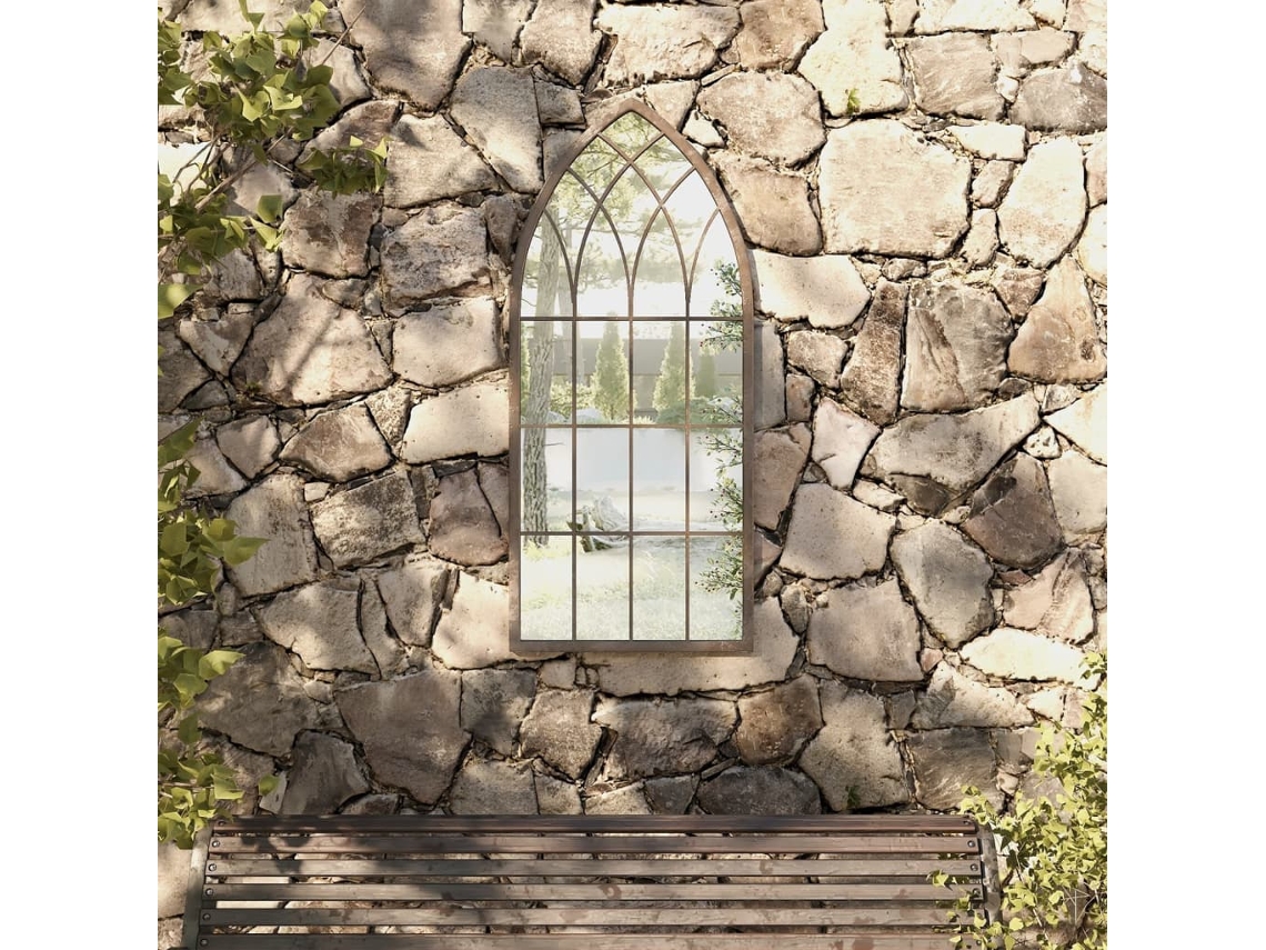 Vidaxl Espelho De Jardim P/ Uso Exterior Ferro 100x45 Cm Cor De Areia