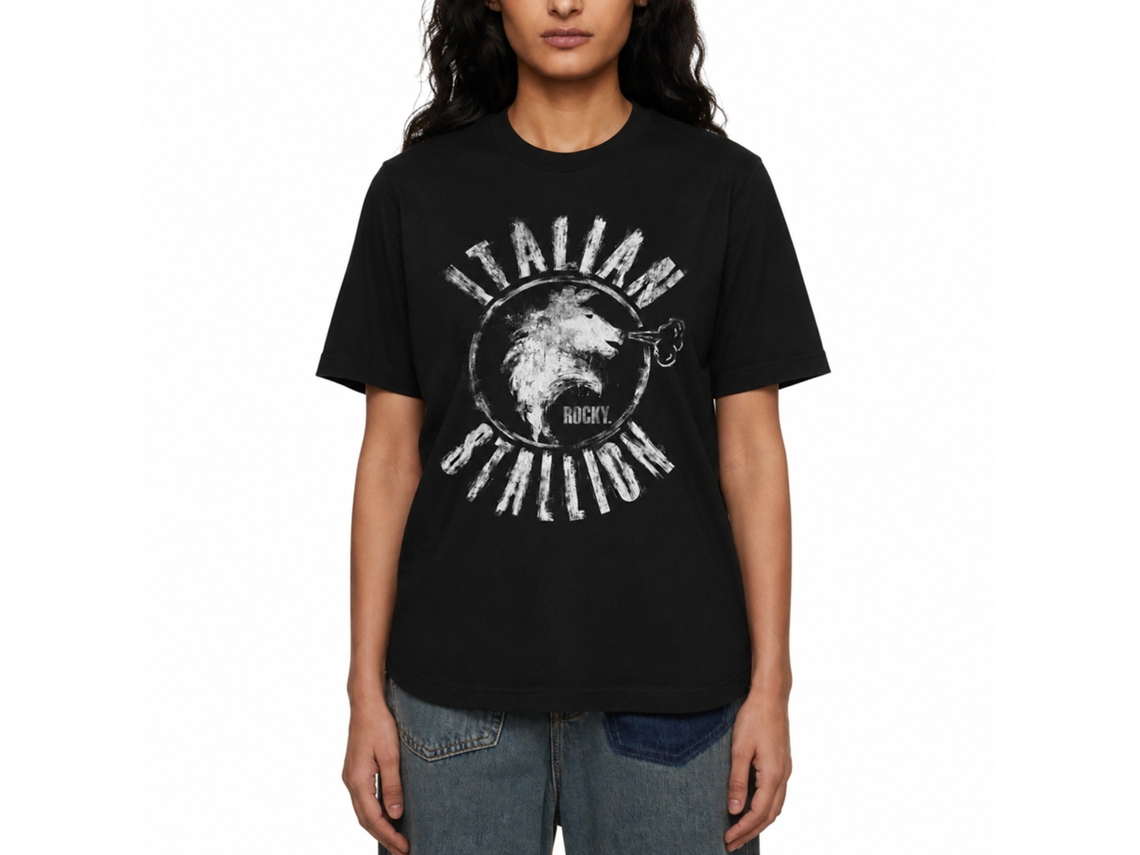 Rockinstone Rocky Movie Chalk Stallion Black Adult T-shirt Size:xxl