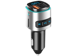 Transmissor Fm YIZHOOD Bc41 Carregador de Carro Compatível com Mp3 Bluetooth com Luz Ambiente Colorida de Carregamento Rápido Qc3.0 Prata