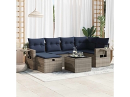 Vidaxl 7 Pcs Conjunto Sofás P/ Jardim C/ Almofadões Vime Pe Cinzento