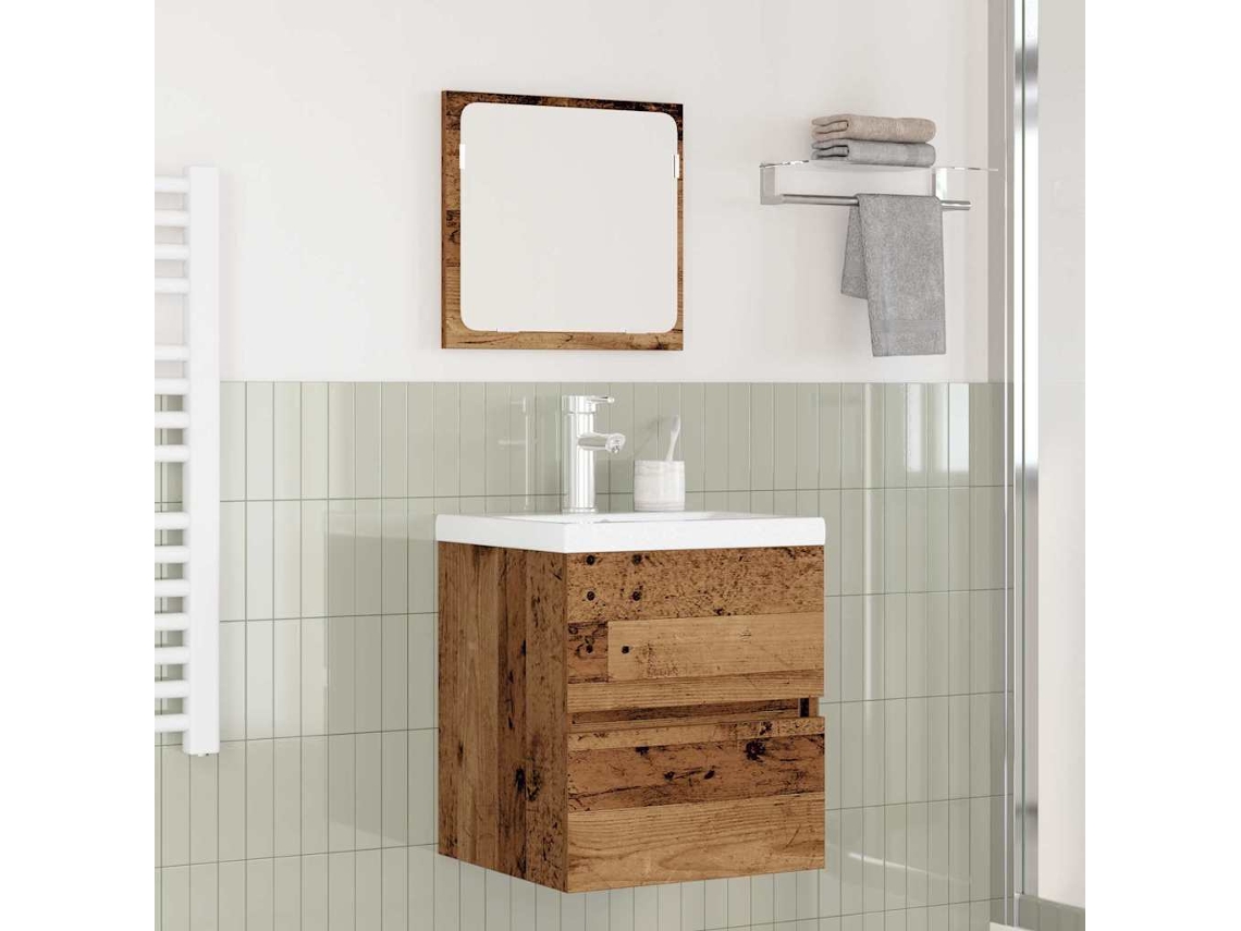 Vidaxl Conjunto De Móveis Para Banheiro 2 Pcs Madeira Antiga E Branco