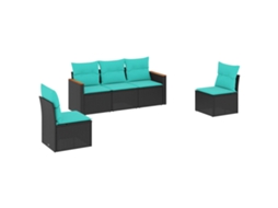 Conjunto de Sofá de Jardim de 5 Peças com Almofadas em Rattan Sintético Preto MAISON EXCLUSIVE