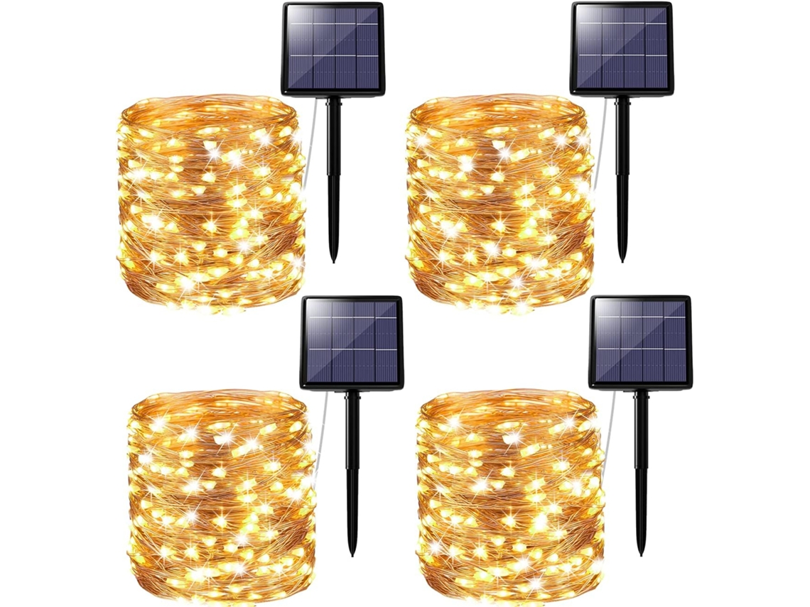 [Conjunto de 4 Peças] Guirlande Lumineuse Extérieure Solaire 240 Led 24M Guirlande Lumineuse Solaire Extérieure Étanche 8 Motivos Jardin Cour