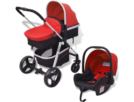 Carrinho de Bebé Duo VIDAXL 3 Em 1 Vermelho e Preto