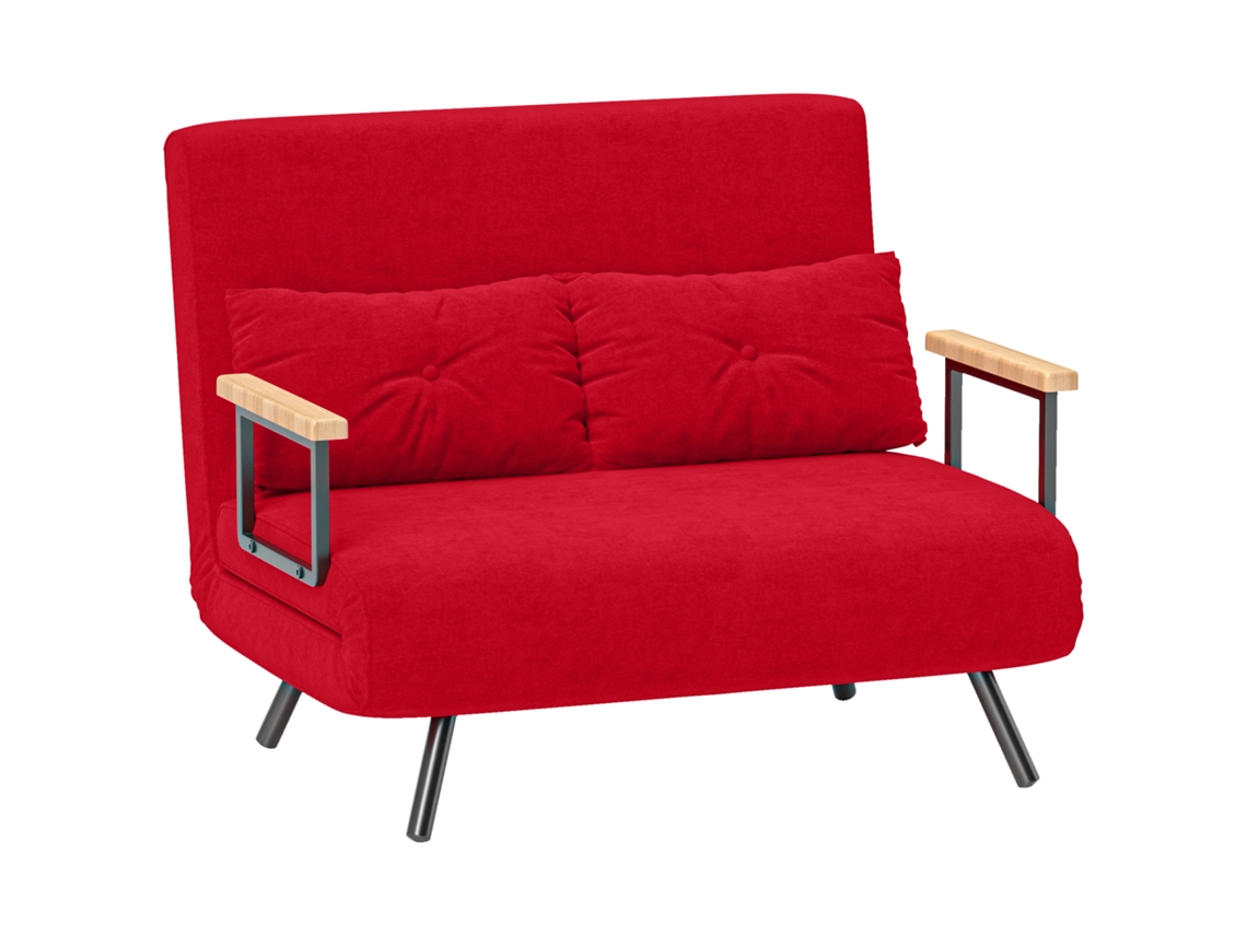 Sofá cama de tecido veludo com encosto ajustável e 2 almofadas 102x73x81 Cm vermelho em S/MARCA