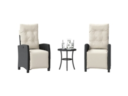 Vidaxl 3 Pcs Conjunto De Bistrô Com Almofadões Vime Pe Preto