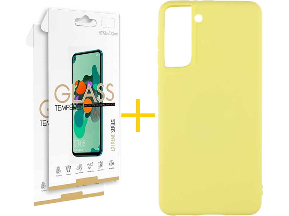 Kit Capa e 2 Películas Samsung Galaxy S21 + Plus SKYHE Liso (Amarelo)