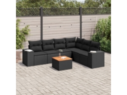 Vidaxl 7 Pcs Conjunto De Sofás P/ Jardim C/ Almofadões Vime Pe Preto