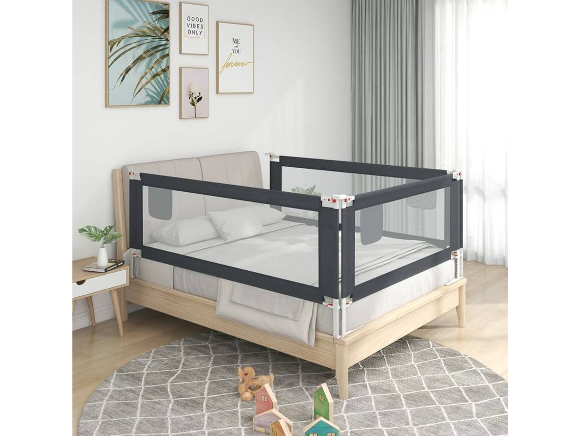vidaXL Barra segurança p/ cama infantil tecido 180x25 cm cinza-escuro