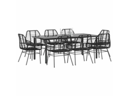 Vidaxl Conjunto De Jantar Jardim 9 Peças Vidro Vime Pe Preto