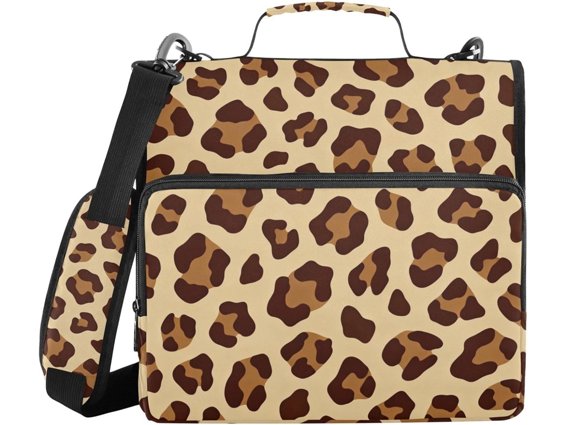 Estampa De Leopardo Audaciosa Pasta 3-argolas 1, 5 Polegadas, Resistente, Com Zíper, Alça, Vários Bolsos, Organizador De