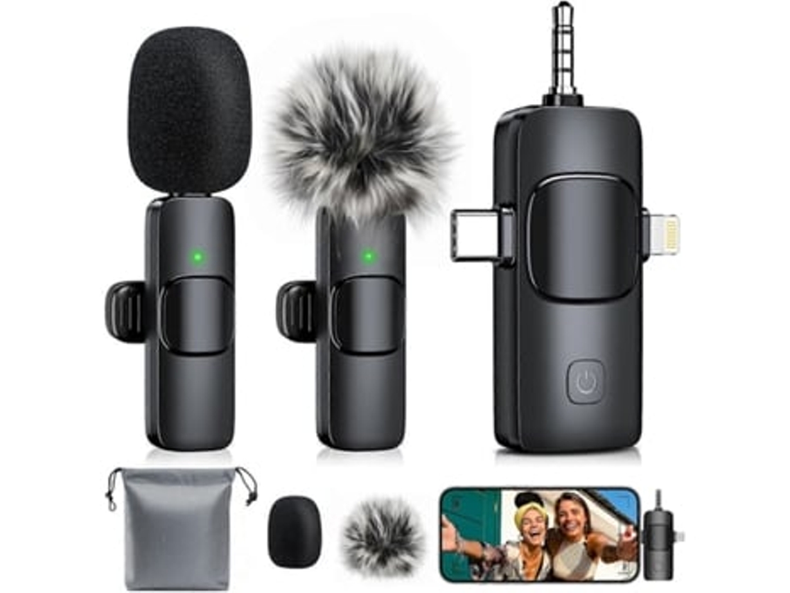Mini microfone 3 em 1 para iPhone Microfone de lapela sem fio para Panoona
