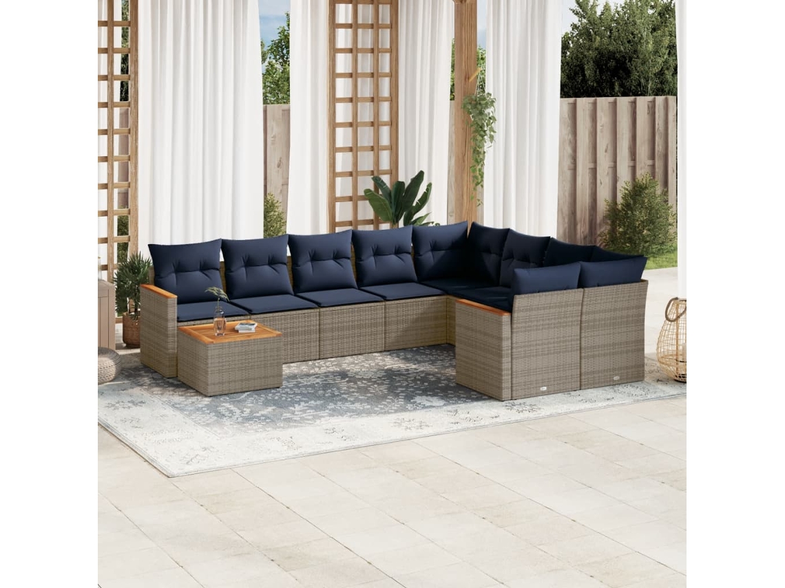 Vidaxl Conjunto De Sofá De Jardim Com 10 Peças E Almofadas Em Rattan Sintético Cinza