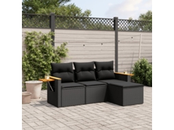 Vidaxl 4 Pcs Conjunto De Sofás Para Jardim C/ Almofadões Vime Pe Preto