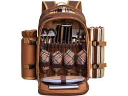 Mochila para Piquenique para Quatro Pessoas, com Manta Polar e Compartimento Térmico, Castanha, Ideal para Atividades Varanda Exterior, Du STELASPLEN
