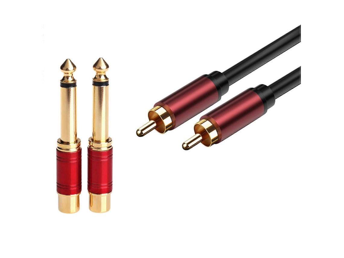 2pcs Adaptador De Áudio 6.35mm Macho Mono Para Rca Fêmea Com Cabo Subwoo