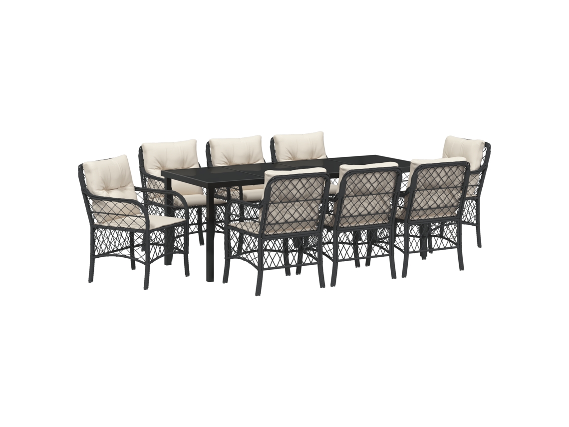 Conjunto 9 Conjunto De Jantar Para Jardim Vidaxl Preto Vime Pe (200 X 80 X 73 Cm)