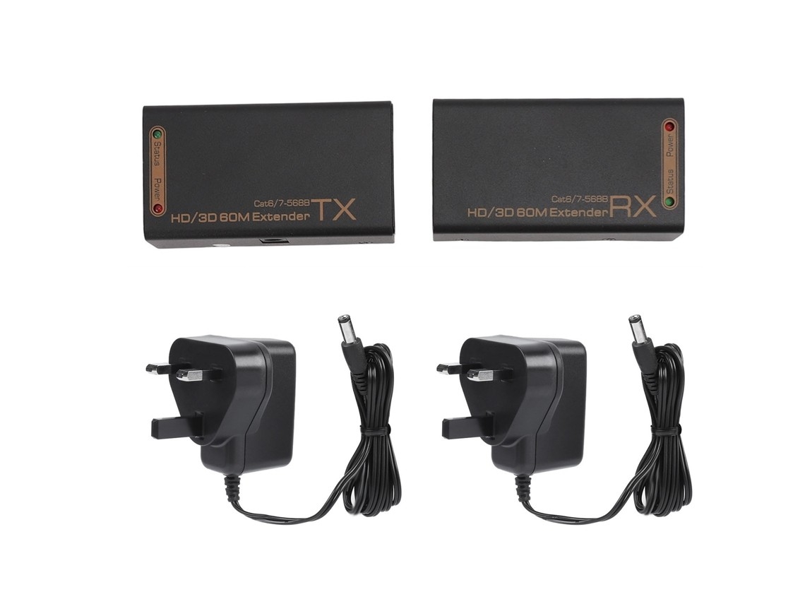 Hd Multimedia Interface Extension Cable Using Cat 6/7 Cable, 1080p 60hz 3d, 60m, Uk Plug.