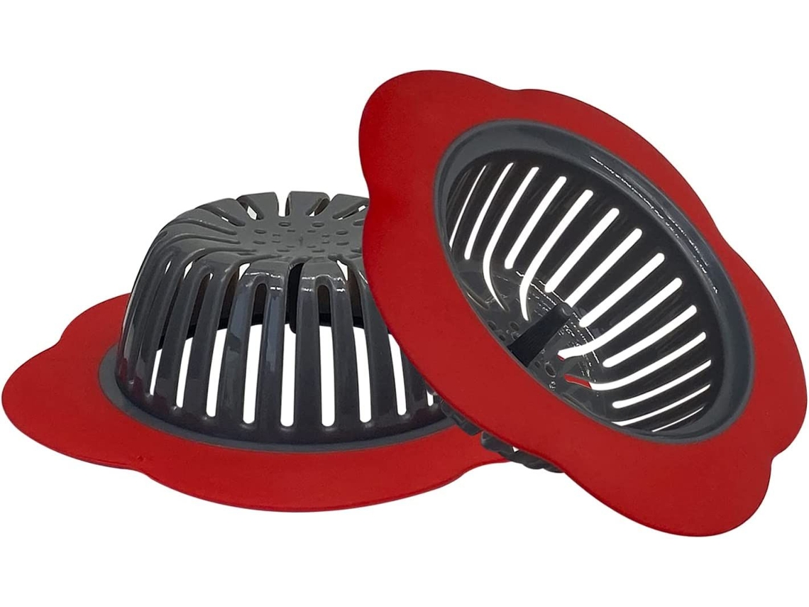 Conjunto Com 2 Coadores De Silicone Grandes Para Pia, 11,4 Cm 4,5", Que Retêm Com Eficácia Mais Detritos Sólidos Vermelho