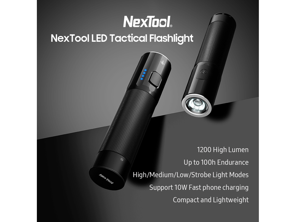 2026zentro-lanterna Tática Led Nextool 1200lm À Prova D'água 4500mah Luz Edc 4 Modos/10w Carregamento Rápido Celular Suportado
