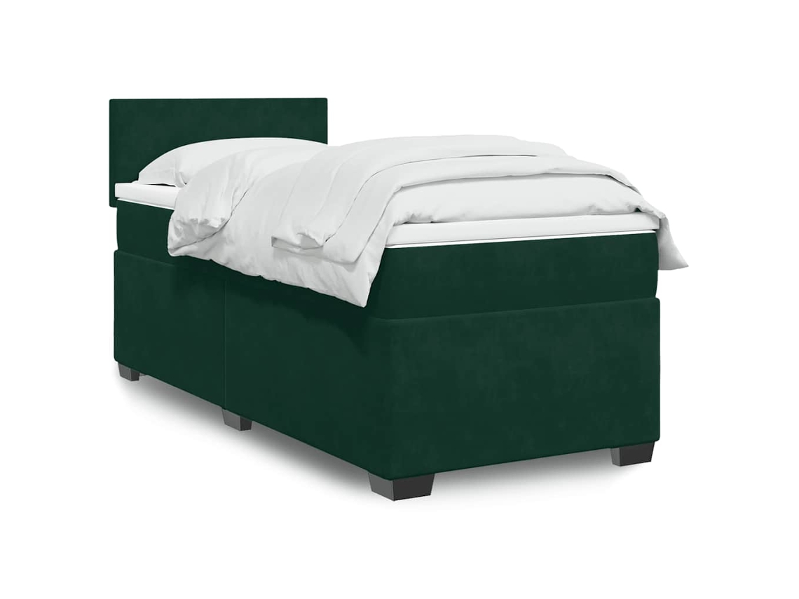 Vidaxl Cama Com Molas/colchão 100x200 Cm Veludo Verde-escuro