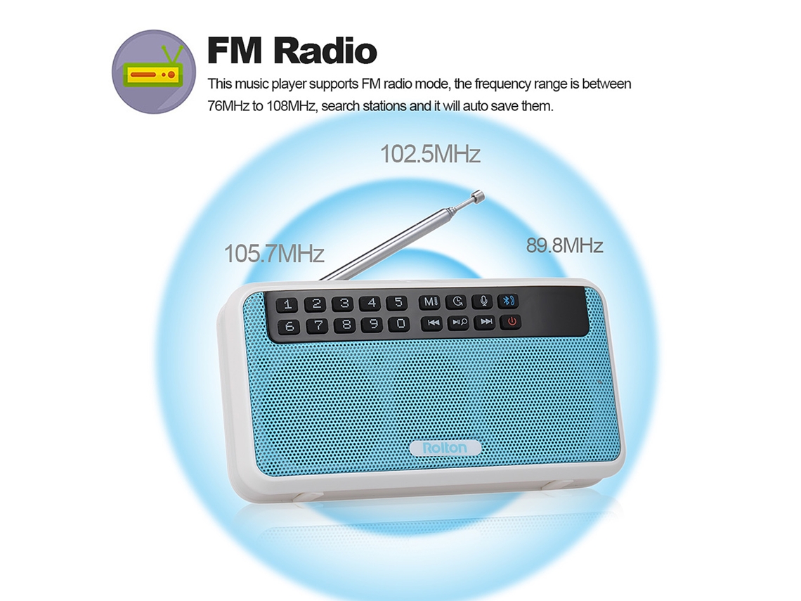 Altavoz Inalámbrico Bluetooth Rolton E500 de 6 W, Estéreo Hifi Con Radio Fm, Grabadora, Linterna Y Pantalla Led.
