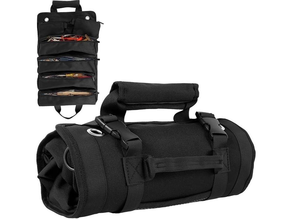 Bolsa para ferramentas dobrável, organizador de ferramentas portátil e resistente em tecido 1680D com 4 bolsas e 2 compartimentos.
