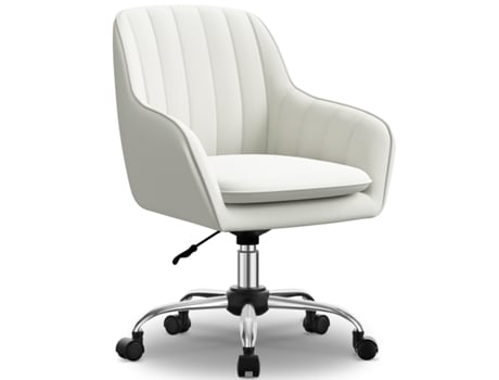 Cadeira De Escritório Minnouat, Confortável, Giratória E Inclinável, Almofadada Em Espuma, Altura Regulável, Para Escritório Ou Quarto, Branca.