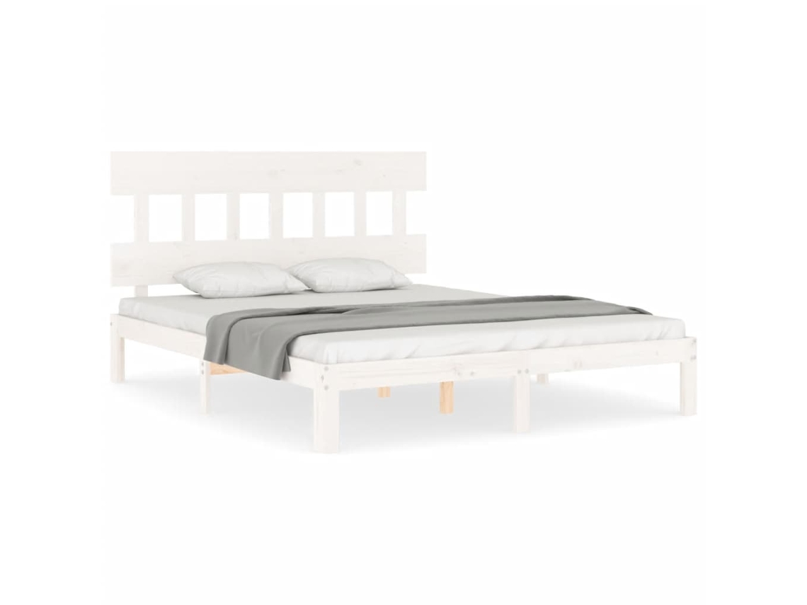 Cama Sem Colchão 160x200 cm Madeira de Pinho Maciça Branco MAISON EXCLUSIVE