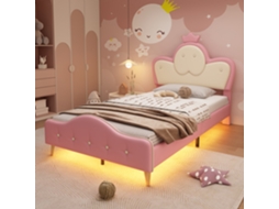Cama Infantil Polsterbett Rosa Branco 90x200cm Led Proteção Apoio Cabeça