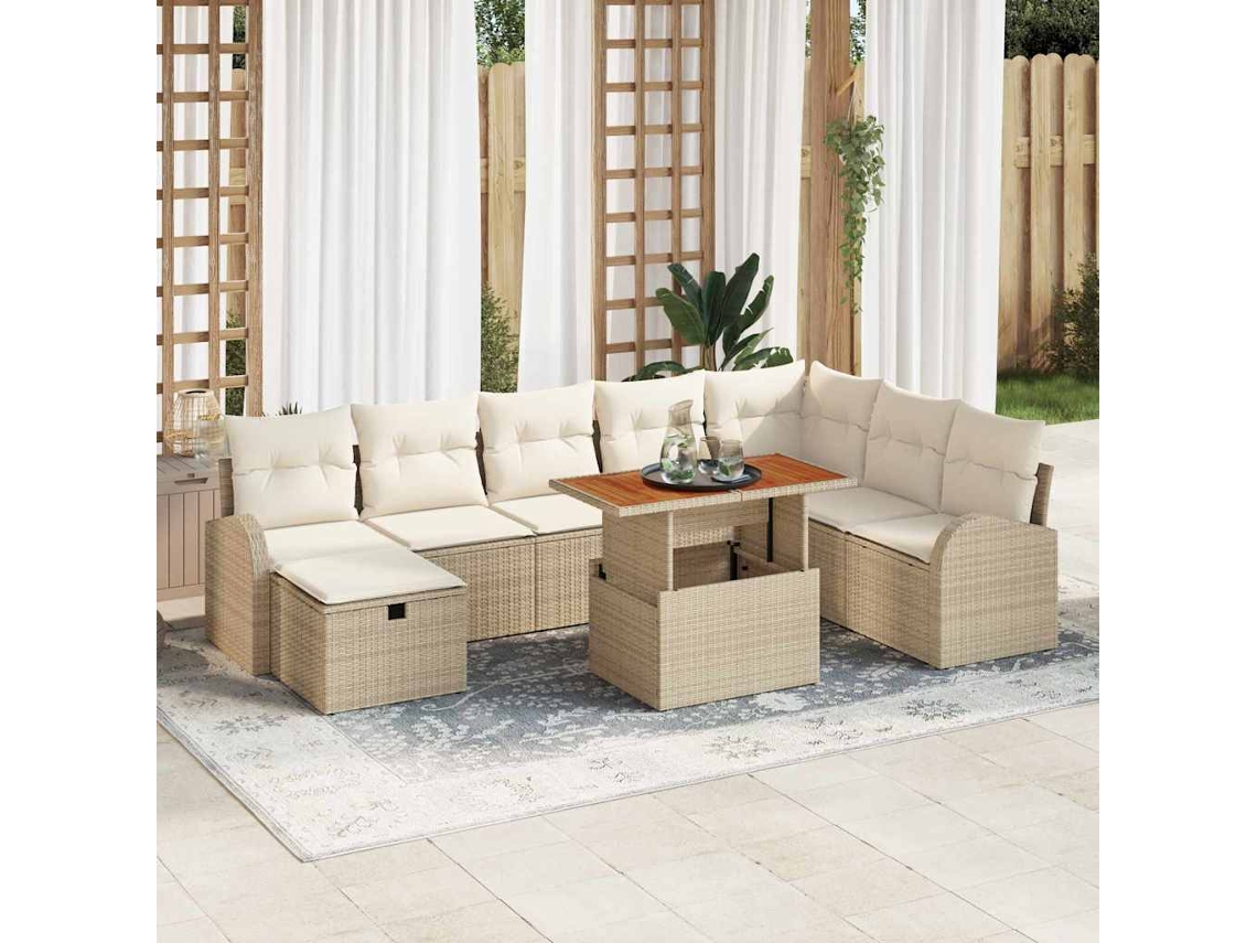 Vidaxl Conjunto De Sofá De Jardim 9 Unid. Bege Vime Pe