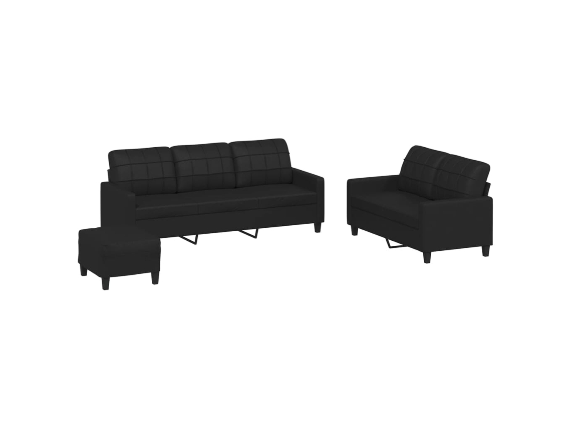 Conjunto de 3 Sofás com Almofadões Couro Artificial Preto MAISON EXCLUSIVE