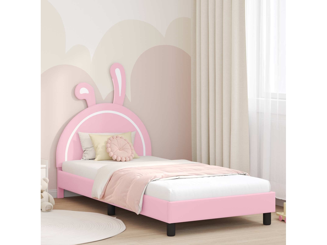 Vidaxl Estrutura de Cama Infantil com Cabeceira Rosa 80 X 200 Cm Pu