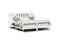 Cama com Estante Pinho Maciço Branco MAISON EXCLUSIVE (180x200 cm)