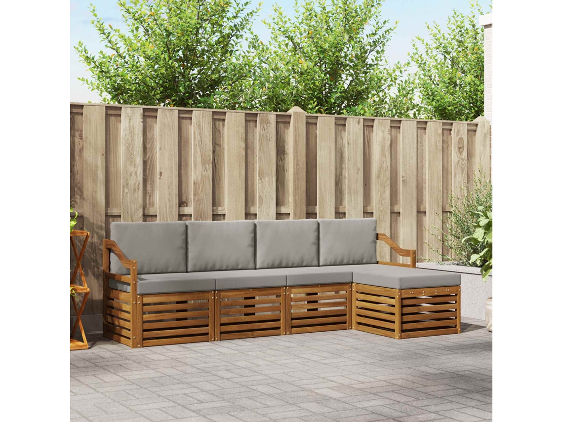 Vidaxl Conjunto De Sofás Para Exterior 5 Pcs Cinza Natural E Claro