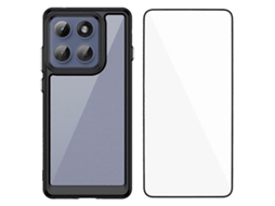 Capa De Celular Wanlonfeng Xc Series Tpu Acrílico Com Vidro Temperado (furo Grande Para Lente) Preta Para Motorola Edge 60 Pro 5g