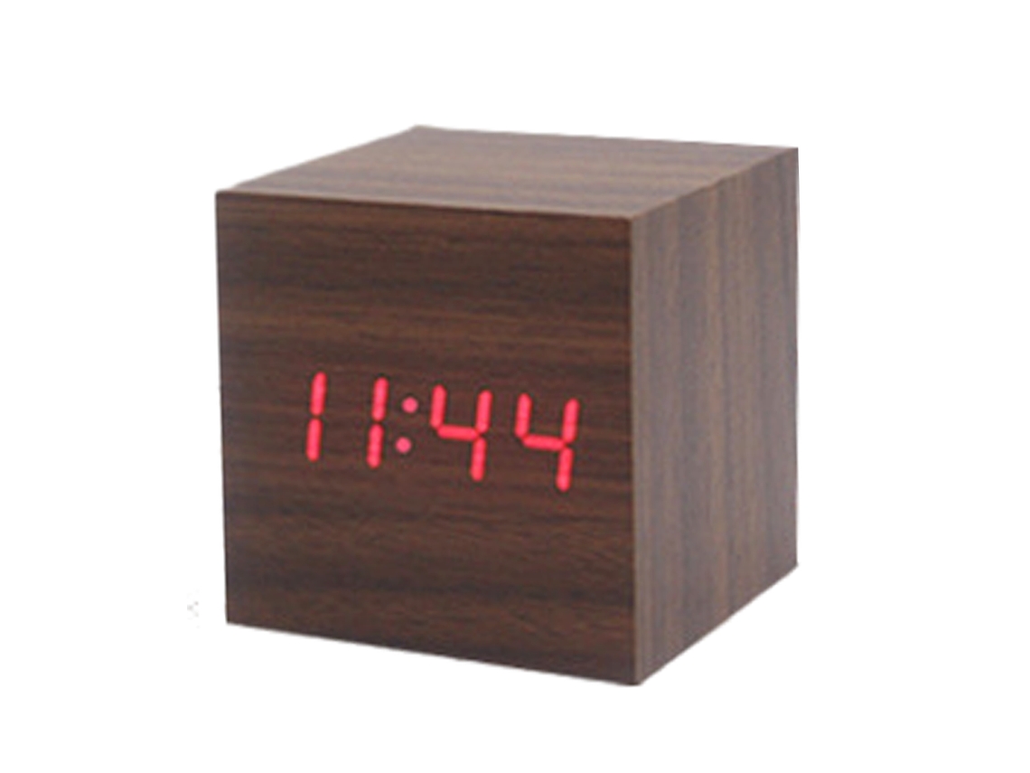 Despertador Digital Led Duplo Alarme Madeira Pequeno Cubo NEVEANCE