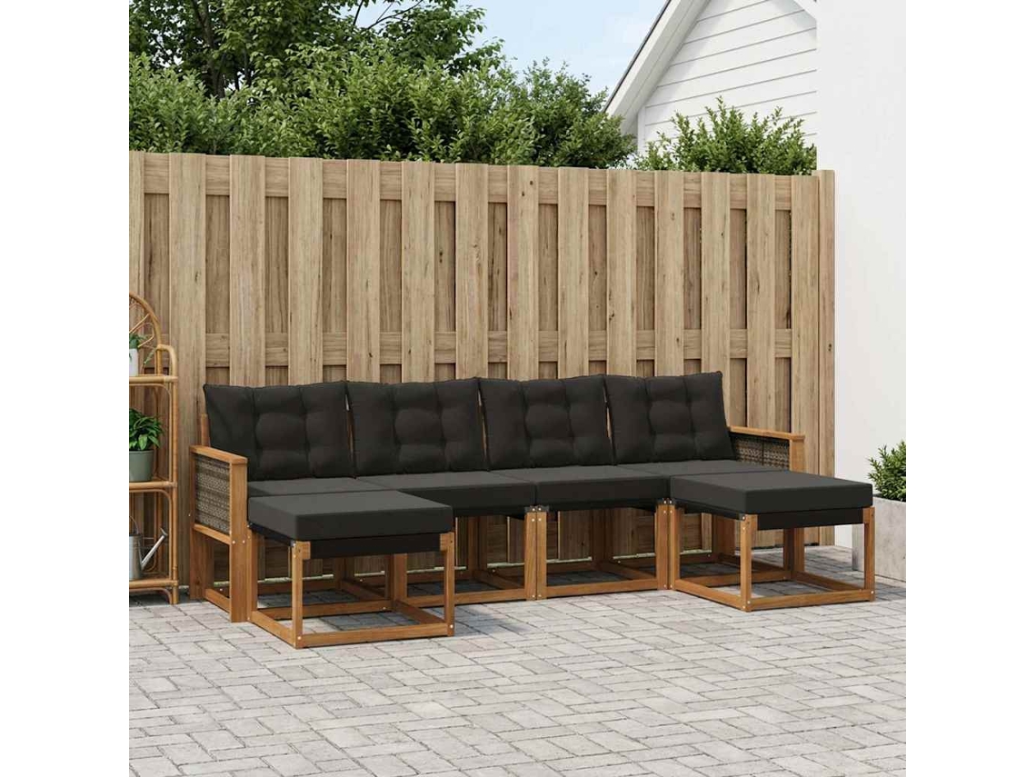 Vidaxl Conjunto De Sofás Para Exterior 6 Unid. Natural E Preto