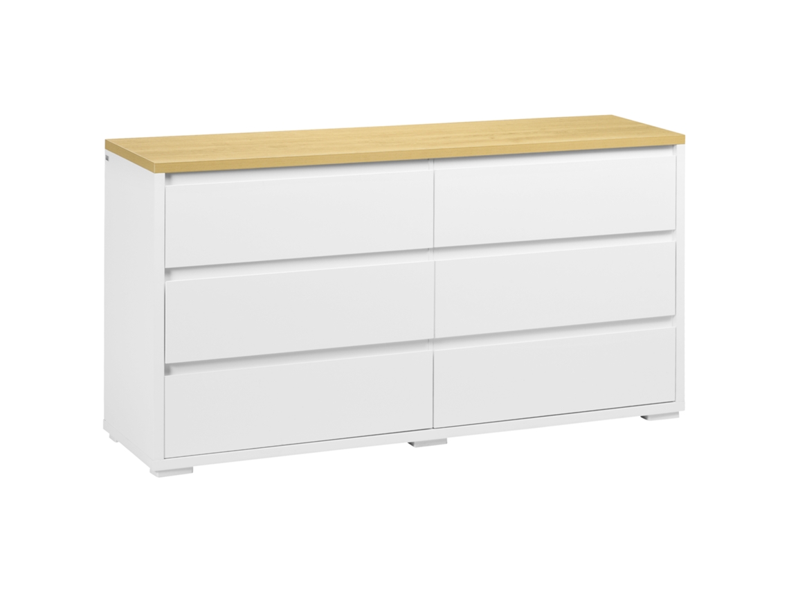 Cômoda com 6 gavetas em aglomerado branco para quarto, escritório e sala (140x37x75 cm) BTFORUS