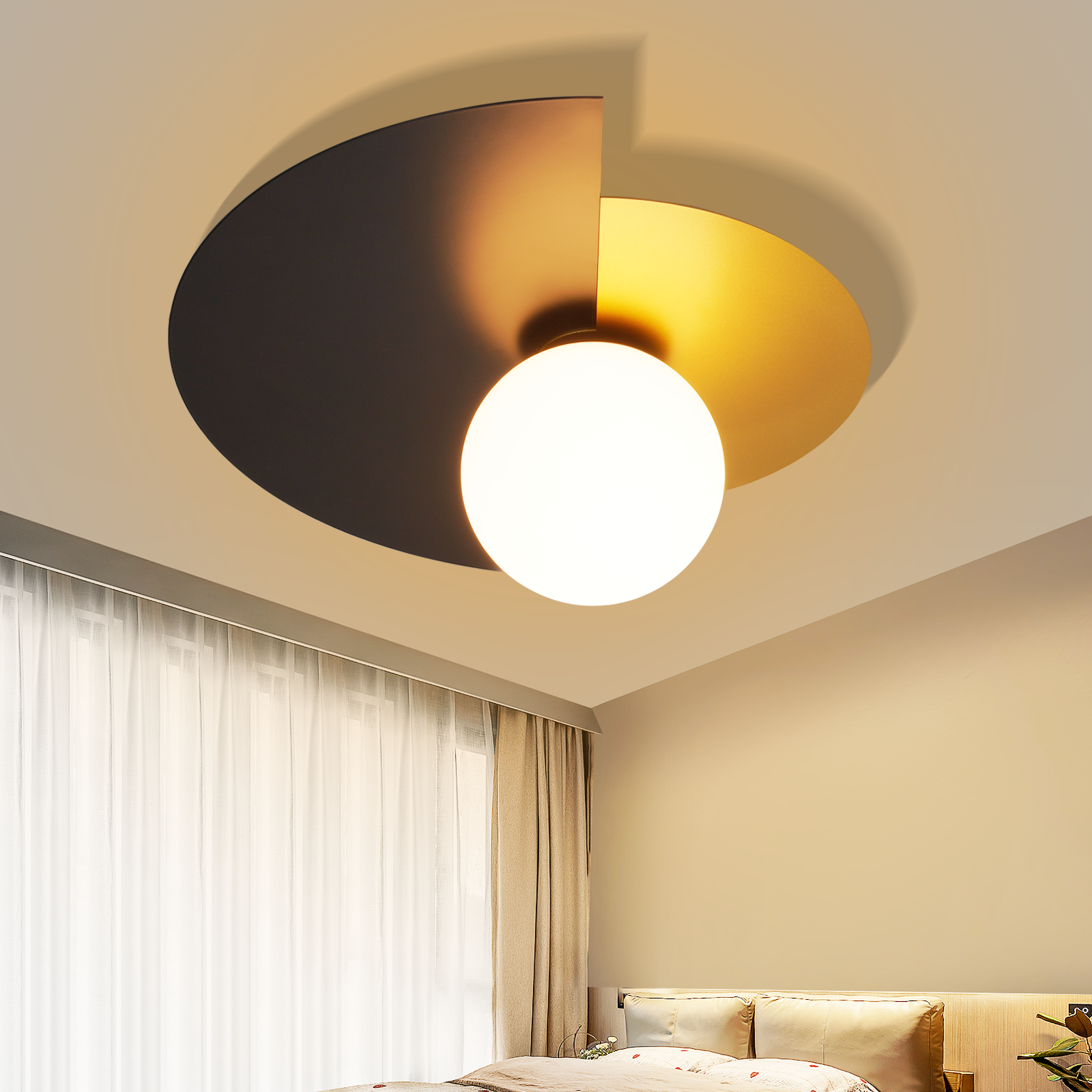 Nettlife Candeeiro De Teto Led, Aplique De Pared Negro Dorado Pasillo Vintage Vidrio Y Metal Diseño Moderno E14, Para Sala, Quarto