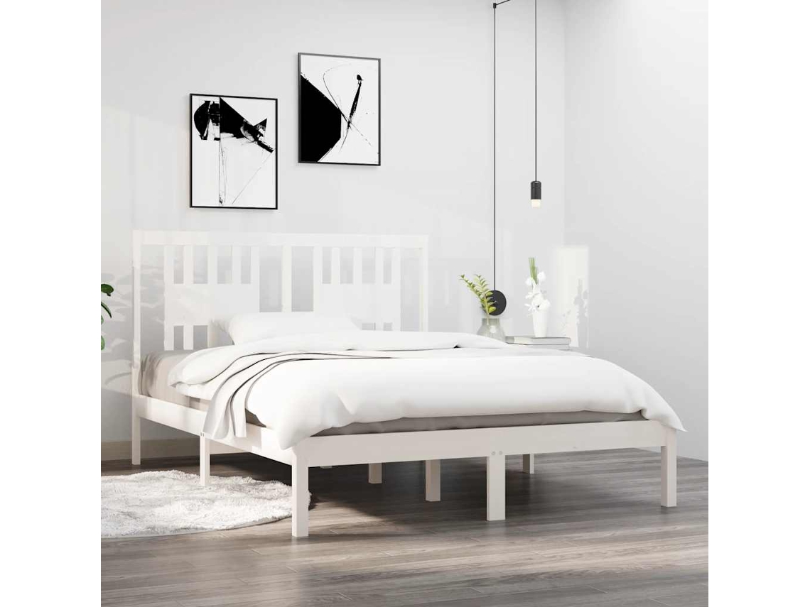 Vidaxl Estrutura De Cama 140x190 Cm Madeira De Pinho Maciça Branco