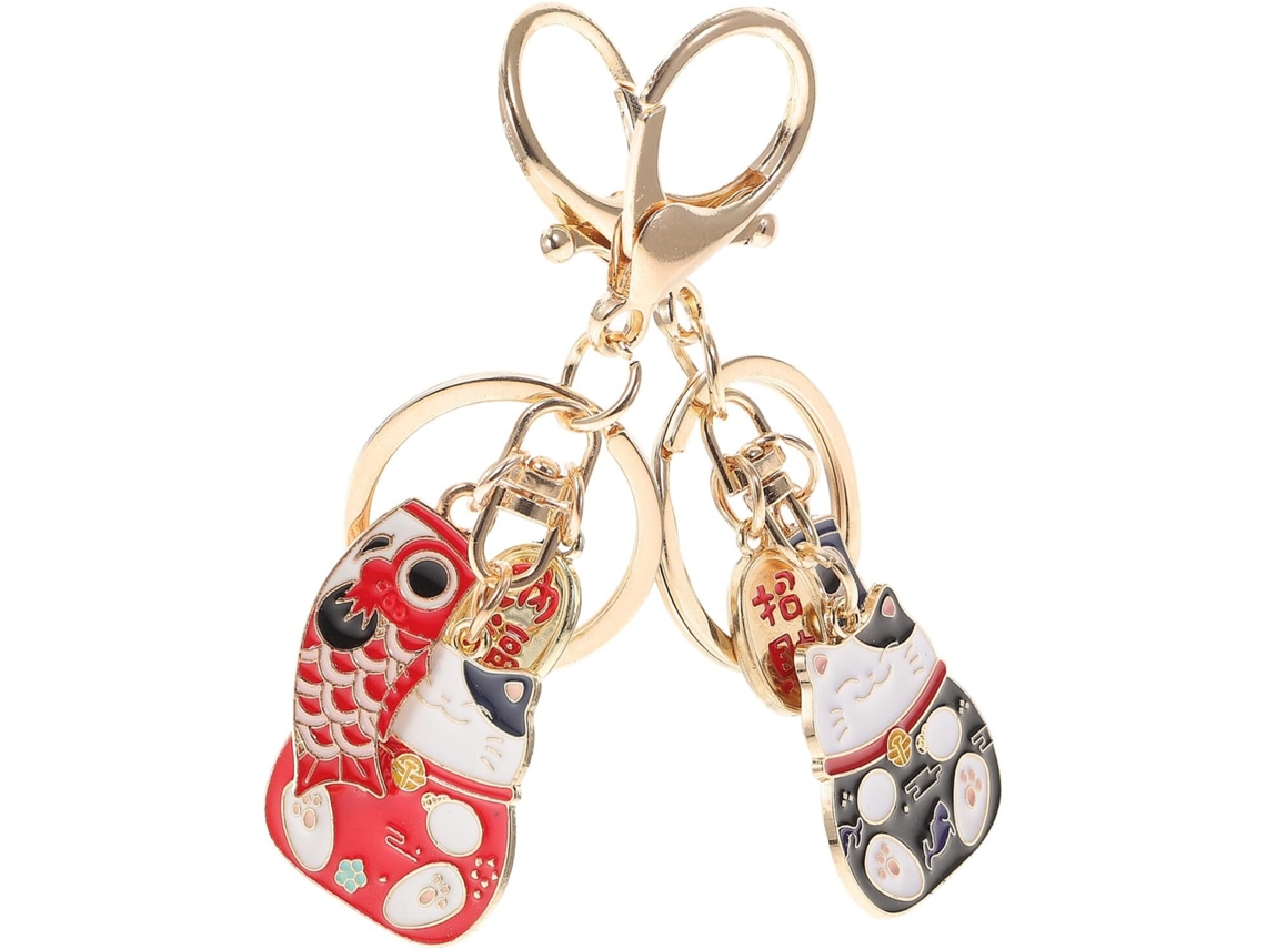 Conjunto De 2 Chaveiros De Gato Em Estilo Japonês Com Pingentes Decorativos Para Mochila, Mala E Carro.
