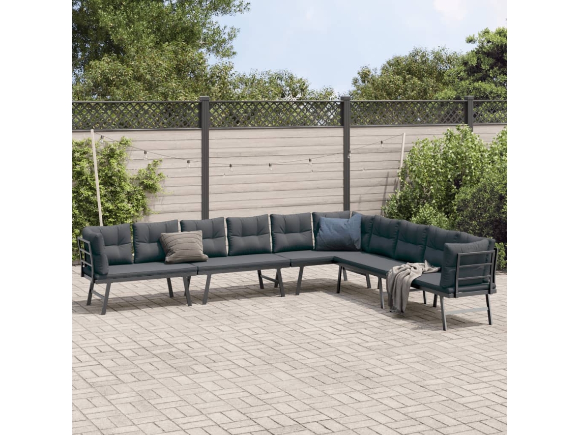Vidaxl 4 Pcs Bancos De Jardim Com Almofadões Aço Revestido A Pó Preto