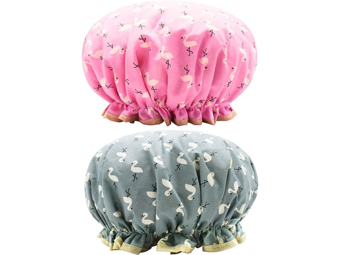 Conjunto De Touca Banho 2 Peças, Touca De Banho Impermeável Camada Dupla Com Elástico, Borda Franzida, Cobre As Orelhas